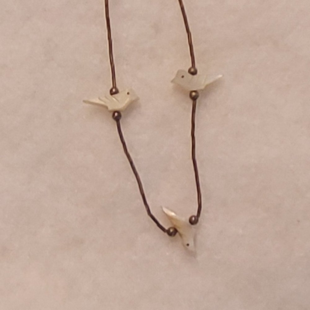 Native American Sterling Mother Of Pearl Birds Liquid Silver Necklace - Picture 2 of 6